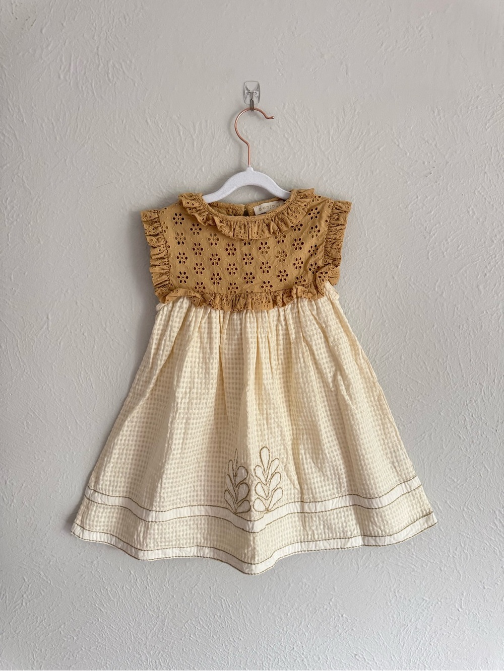 Bonjour Eyelet Bodice and Cream Textured Skirt Kids Dress